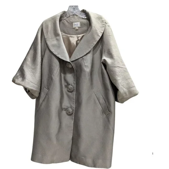 ECI Silk-Blend Metallic Tan Swing Jacket / Coat – Size 16 – EUC - Picture 2 of 5